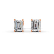 Emerald Cut Real Moissanite 4 Prong Solitaire Stud Earrings Screw Back 14K Gold Plated
